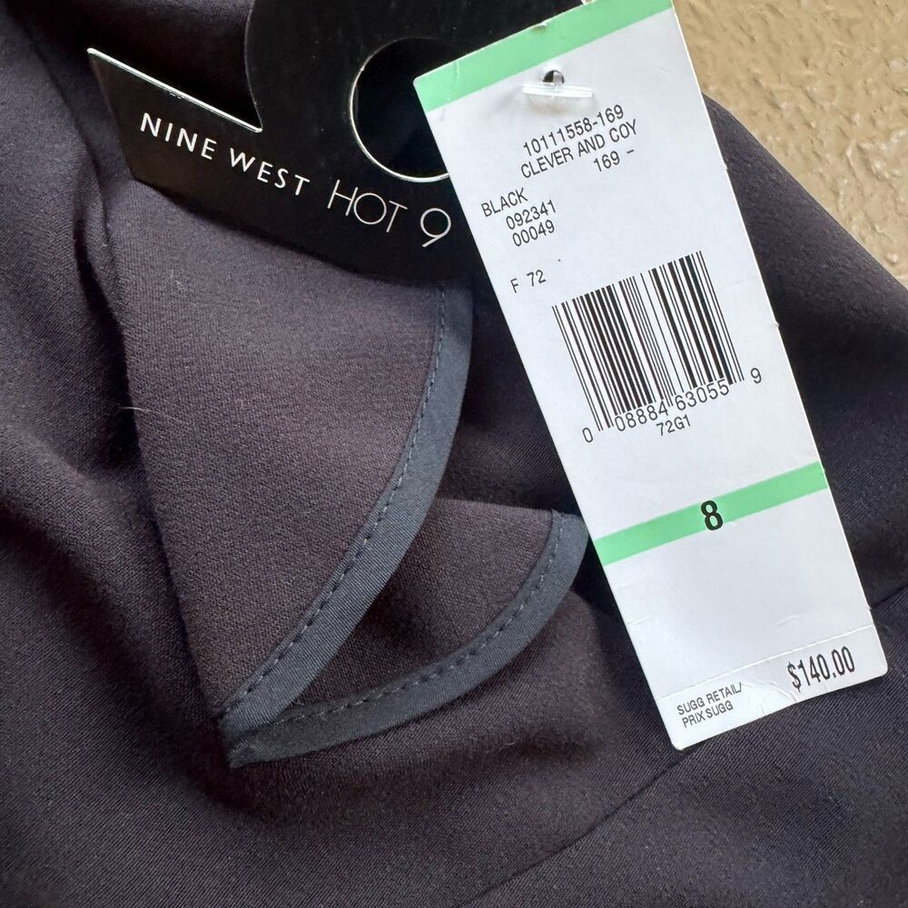 NWT $140 Nine West Ruffle V-Neck Sleeveless Sheath Black Dress Size 8 - Picture 2 of 14